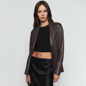Reformation Veda Bowery Leather Jacket Size M Chocolate Brown